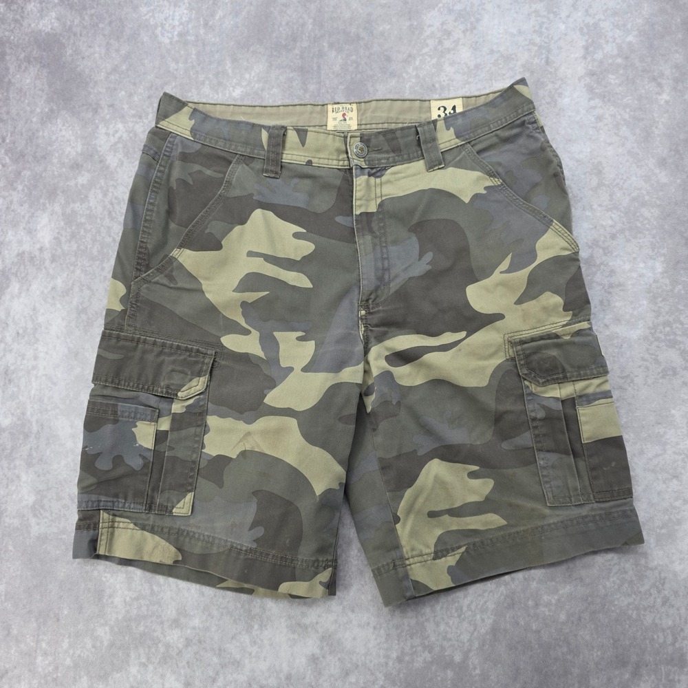RedHead Camo Cargo Shorts Mens 34 Fits 36 Green Brown Woodland Camouflage